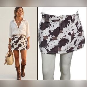 Refrain Denim Cow Print Mini Skirt Size 7/28 NWT
